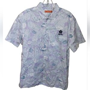 Tori Richard Hawaiian Shirt M 56 Popui Bay S/S Aqua Culture Print Cotton USA